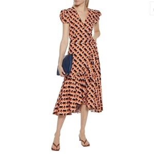 Diane Von Furstenberg Orange and Black High Low Dress